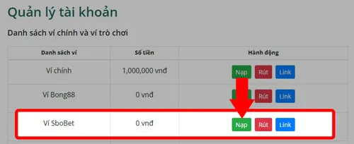 Tạo lệnh chuyển tiền từ ví chính sang ví Sbobet