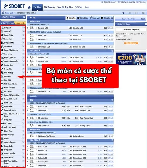Đa dạng cá cược thể thao SBOBET